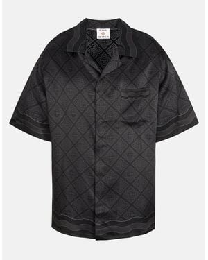 CASABLANCA Satin Radiating Monogram Silk Shirt - Black