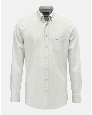 Fynch-Hatton Washed Oxford Bengal Stripe Button Down Shirt Avocado - White
