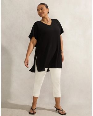 Live Unlimited London Woven V Neck Side Split Tunic - Natural