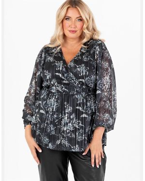 Lovedrobe V-Neck Balloon Sleeve Wrap Blouse - Grey