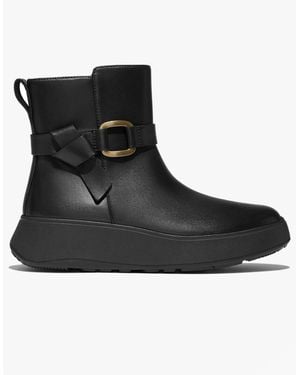 Fitflop F-mode Square-ring Leather Flatform Ankle Boots - Black