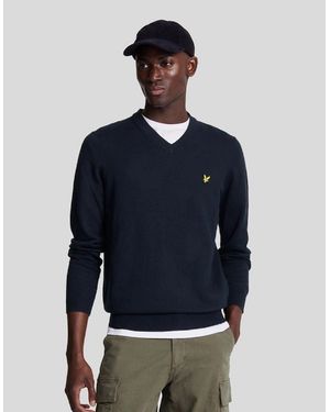 Lyle & Scott Cotton Merino V Neck Jumper - Blue