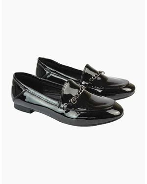 XY London Ladies Tessah Patent Chain Detail Flat Loafers - Black