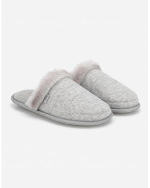 Totes Isotoner Brushed Marl Mule Slippers With Fur Cuff Mules - Grey