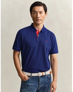 GANT Regular Fit Short Sleeve Contrast Pique Rugger - Blue