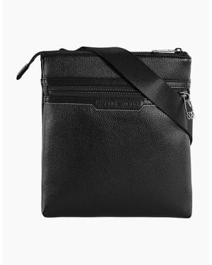 ARMANI EXCHANGE Grain Leather Metal Logo Pouch Bag - Black