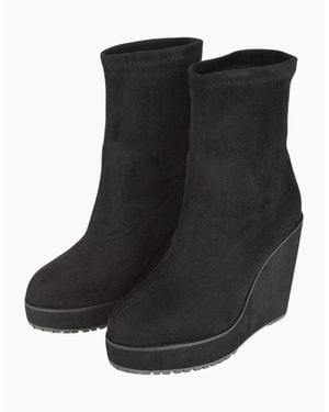 XY London Ladies Camille Platform Wedge Sock Ankle Boots - Black