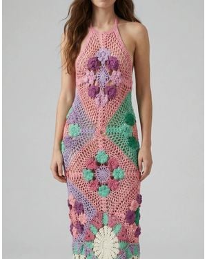 Oceanus Rowan Halter Maxi Crochet Dress Multi - Multicolour