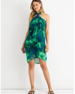 Gini London Watercolour Floral Multiway Beach Sarong - Green
