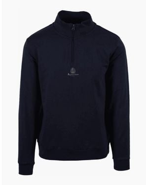 Aquascutum Cotton Crest Logo Quarter Zip Sweatshirt - Blue