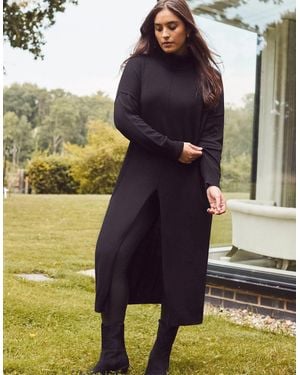 Live Unlimited London Cashmere-Blend Split Front Roll Neck Knit Jumper - Black
