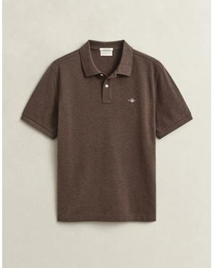 GANT Regular Fit Short Sleeve Shield Logo Pique Polo - Brown