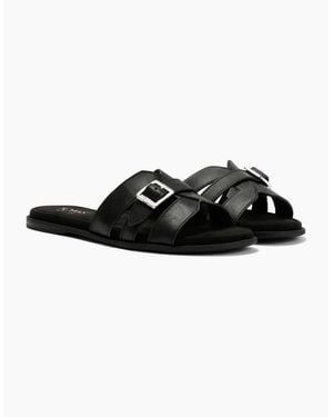 TOMS Sol Mule Leather Sandals - Black