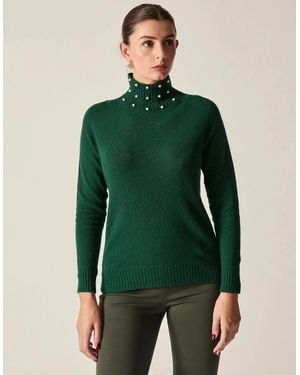 James Lakeland Pearl-Embellished High-Neck Jumper - Green