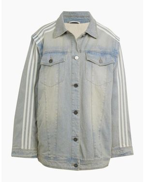adidas Originals Collared Neck Denim Jacket With Side Stripes - Grey