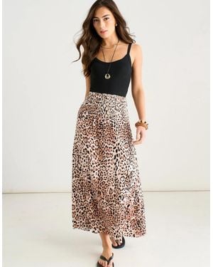 Gini London Animal Print Elasticated Waist Skater Skirt - Natural