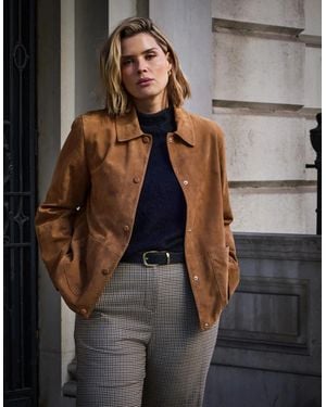 Live Unlimited London Tan Suede Button Through Jacket - Grey