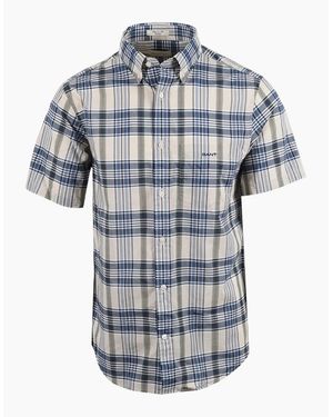 GANT Madras Check Short Sleeved Shirt Faded Denim - Blue