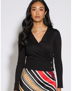 Gini London Long Sleeve Wrap Front Button Top - Red