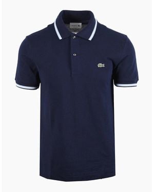 Lacoste Short Sleeved Ribbed Collar Polo - Blue