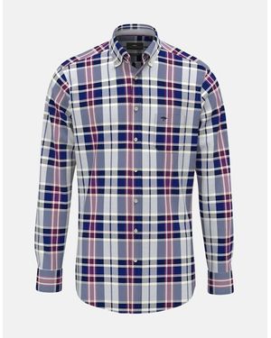 Fynch-Hatton Washed Oxford Check Shirt - Blue