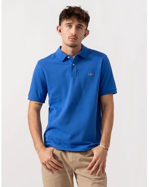 GANT Regular Fit Short Sleeve Shield Logo Pique Polo - Blue