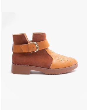 Fitflop Athena Flower Stud Leather Ankle Boots Light Tan - Brown