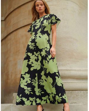 Ro&zo Victoria Floral Print Flutter Sleeve Dress - Green