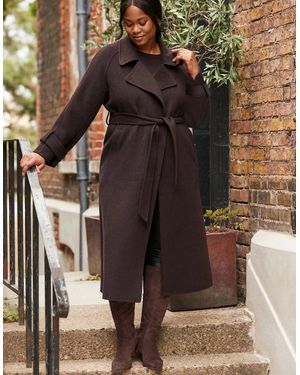 Live Unlimited London Chocolate Wool Blend Belted Coat - Brown