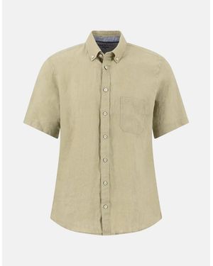 Fynch-Hatton Premium Linen Button Down Short Sleeved Shirt Pistachio - White