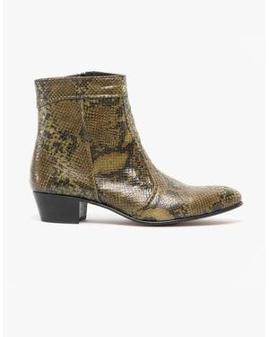 Club Cubano Emmanuel Snakeprint Leather Cuban Heel Boots Musgo - Green