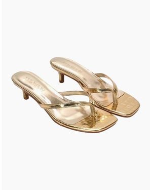 XY London Ladies Jane Toe Post Low Kitten Heel Mule Sandals - Natural