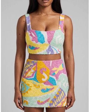 Oceanus South Beach Azure Beaded Crop Top Multi Colour - Blue