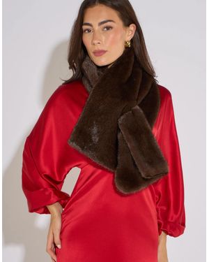 Gini London Faux Fur Stole - Red