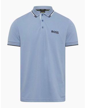 BOSS Wordmark Collared Neck Short Sleeve Regular Fit Shirt - Blue