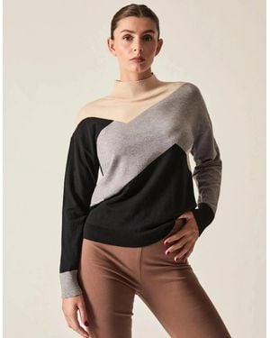 James Lakeland Geometric Colour-Block High-Neck Jumper - Black