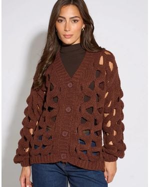 Gini London Rust Hollow Chunky Knit Cardigan - Brown