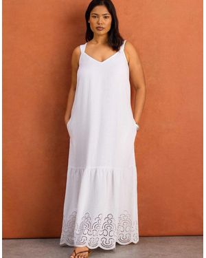 Live Unlimited London Linen Blend Broderie Maxi Dress - Pink