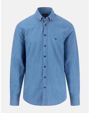 Fynch-Hatton Washed Denim Button Down Shirt Crystal - Blue