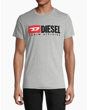 DIESEL T Diego Division T Shirt Short Sleeve Tee Casual Cotton Summer Top - Grey