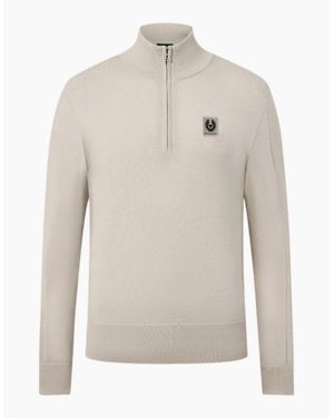 Belstaff Colden Merino Quarter Zip Pale Stone - White