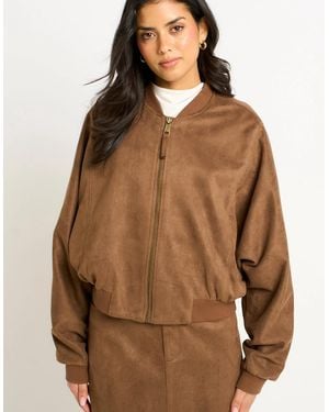 Gini London Faux Suede Puff Ball Jacket - Brown