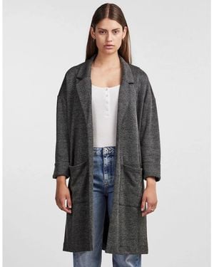 Pieces Notched Neck Relaxed Fit Coat - Grey
