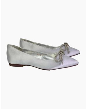 XY London Ladies Blossom Bow Diamante Pointed Ballerina Flats - Grey