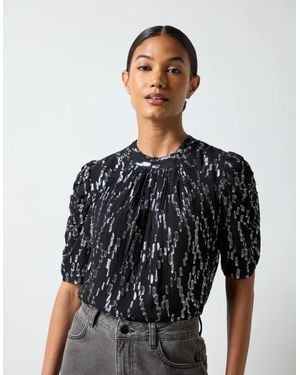 Ro&zo Foil Puff Sleeve Top - Black