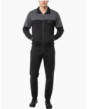 Lotto Leggenda Tracksuits Full Zip Sweatshirts Open Hem Trouser Leisure Dual Track - Black