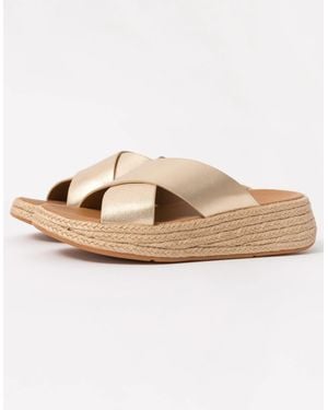 Fitflop F-Mode Espadrille Leather Flatform Cross Slides - White