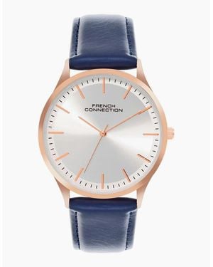 French Connection Connection Rose Case Round Shape Strap Quartz Watch - Blue