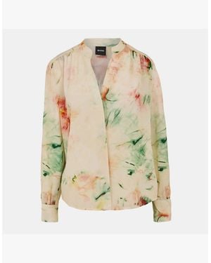 BOSS Water Colour Patterned Long Sleeve Blouse - Natural
