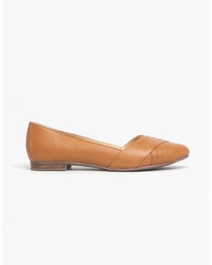 Hush Puppies Marley Leather Ballerina Shoes Tan - White